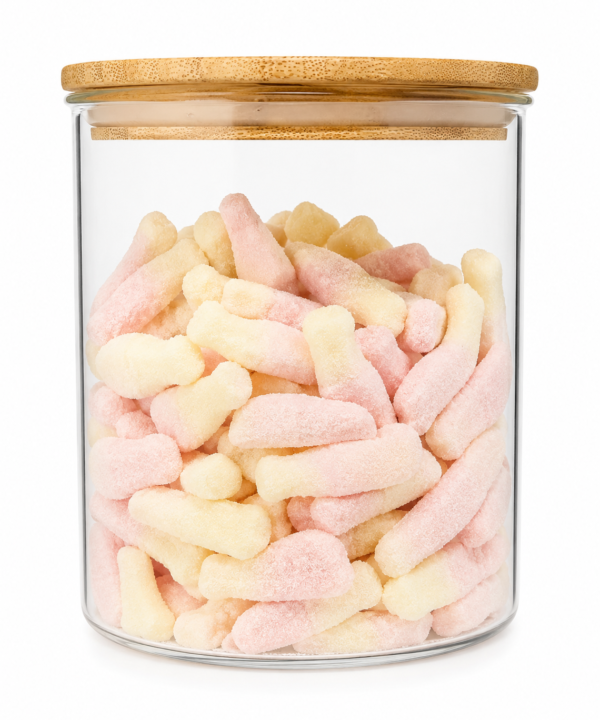 „Bananų ir braškių skonio šnypščiantys buteliukai“ (100g.)